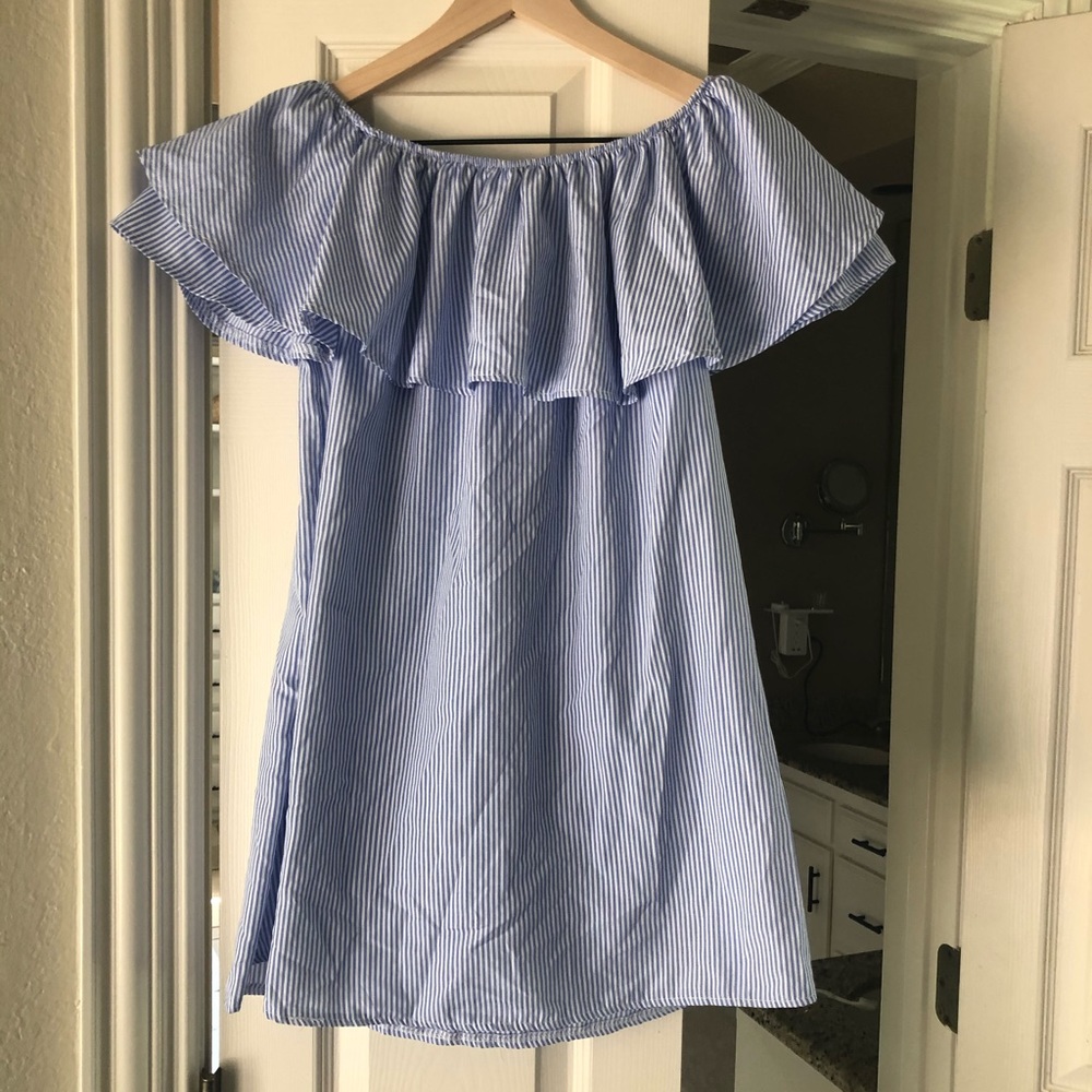 Blue striped cotton mini dress
